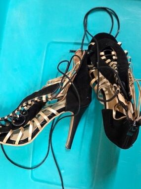 Gladiator Black Lace-Up Strappy High Heel Sandals